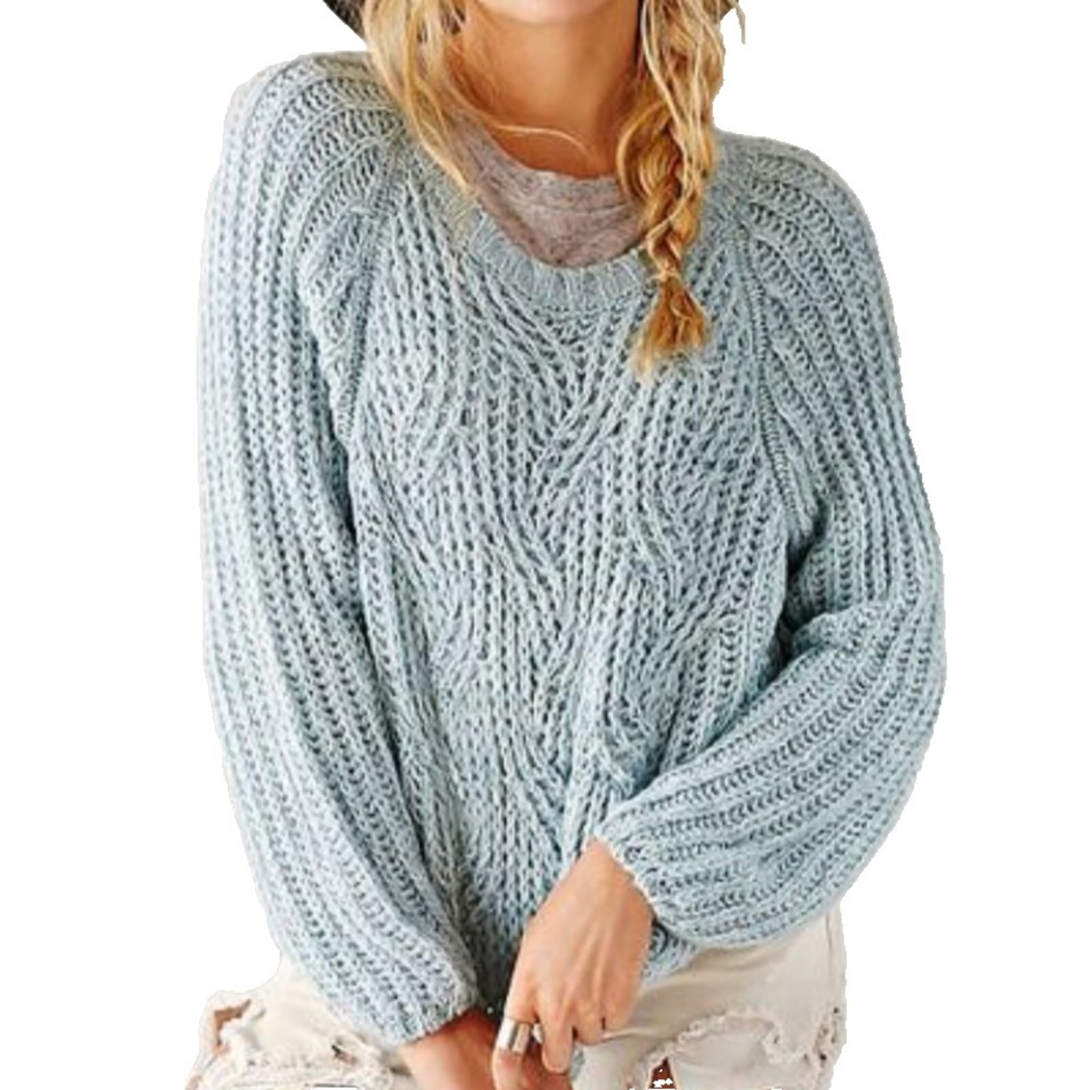 Urban Outfitters KIMCHI BLUE OVERSIZED BELLA SWEATER Wavy Marled Cable Knit SZ S